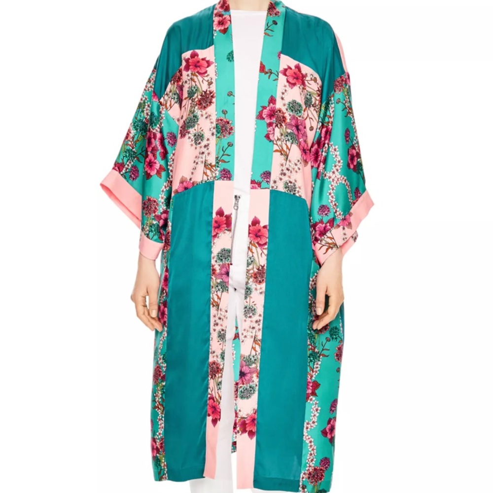 Sandro Teal and Pink Floral Robe